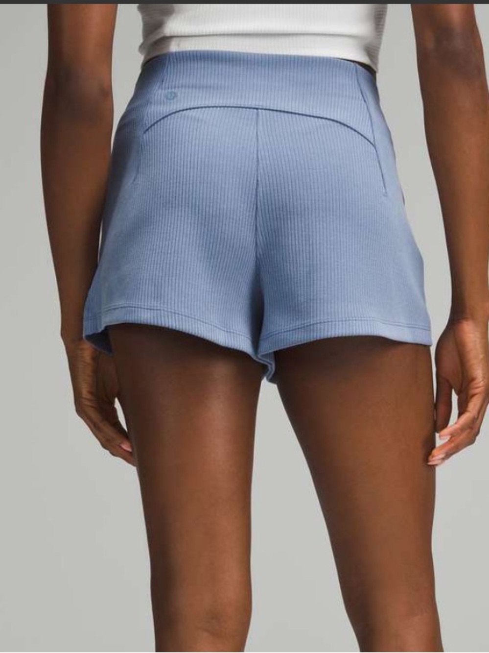 Ribbed High-Waist Women’s Shorts in Dusty Blue
